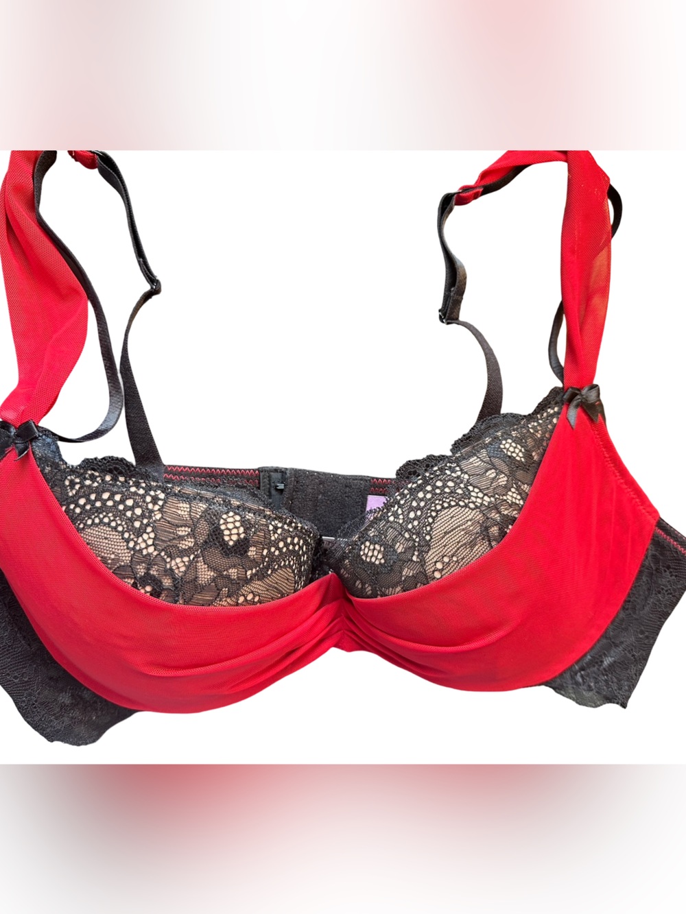 Adore Me Clairabelle Push Up Demi Bra NWT‎ Jester Red Black 38C - Picture 3 of 10